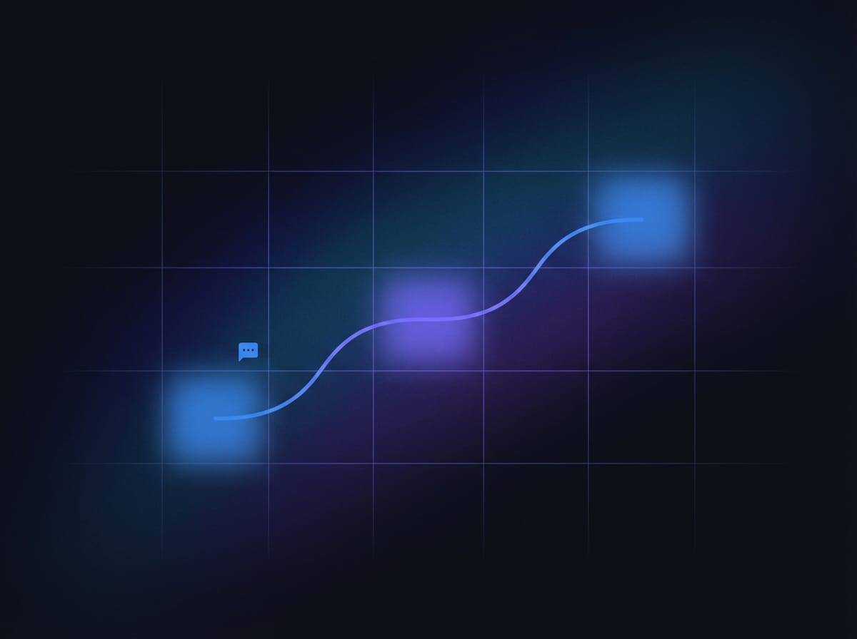 Dark-mode style hero background with blue and violet highlights and a simple visual metaphor for consistency through ups and downs.
